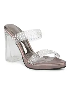 Inc.5 Women Pewter Transparent Embellished Party Platform Heels