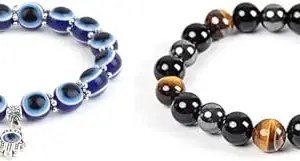 Karishma Kreations Couple-Combo Bracelet Valentine Distance Natural Onxy Stones Reiki Yoga Healing HowliteTurkish Evil Eye Bracelet Wristband Beads Magnetic Bracelets For Mens Women Unisex Bracelet Combo