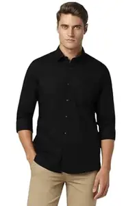 Peter England Men's Solid Slim Fit Full Sleeve Casual Shirt| 100% Cotton