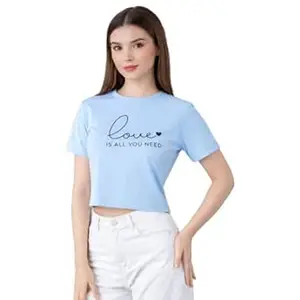 NAVRAAH Women Cotton Crop Top | Printed | Love | Regular Fit | Round Neck | Half Sleeve | Soft Breathable Cotton Casual & Everyday Wear Top