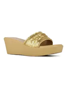 Inc.5 Womens Golden Ethnic Round Toe Wedge Heel Sandals