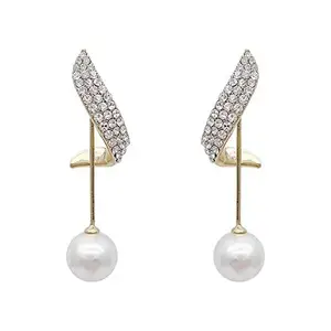 STYLISH PEHNAWA Trendy Korean Beautiful Pearl Wing Stud Earrings 2 Pcs/Set Copper Drops & Danglers For Women and Girls