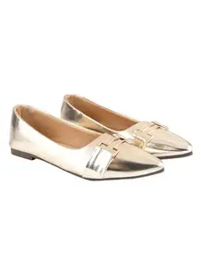 Shoetopia Pointed Toe Buckle Detailed Golden Bellies for Women & Girls