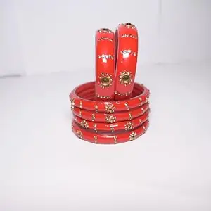 Glass with Zircon Gemstone Or Beads Studded worked Glossy Finished Kada Set For Women and Girls Red1341 Size 2.8 (Pack of6)