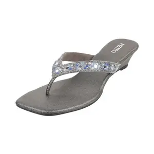 Metro Women Gun metal Ethnic Embellished Wedge Heel Sandal UK/7 EU/40 (35-992)