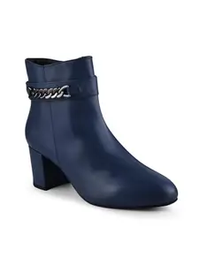 Shuz Touch Chain Detail Navy Ankle Length Boots