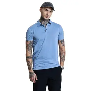 Snitch Blue Textured Technical Stitchless Light Weight Casual Half Sleeve Poly Blend Polo Slim Fit T-Shirt
