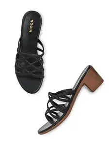 ROCIA By Regal Black Women Shiny Strappy Block Heels