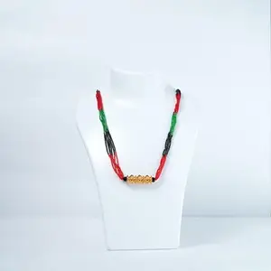 Traditional Beaded Necklace with Gold-Toned Centre Piece, Red-Green-Black Multi-Strand Design