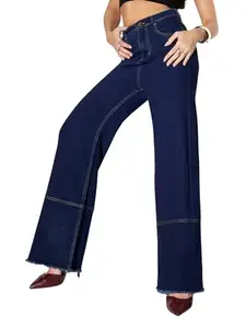Miss Chase Women's Wide Leg High Rise Regular Length Stretchable Denim Jeans (MCAW24DEN82-41-71-36, Navy Blue, 36)