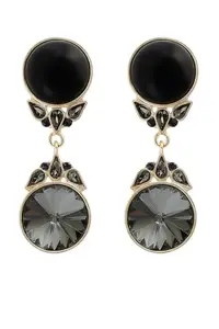 Crystal Drop Earrings, Black Onyx and Grey Crystal, Golden colour Dangle Design