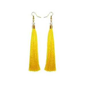 RICH AND FAMOUS Pearl Long Tassel Earring for Women & Girls (Yellow)