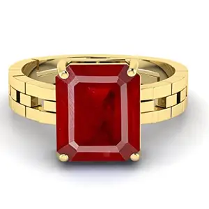 DINJEWEL 8.25 Ratti /7.50 Carrat Certified Unheated Untreatet A+ Quality Natural Ruby Manik Gemstone Panchdhatu Gold Plated Ring for Men And Women's