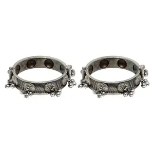 sanjog Oxidised Silver Bracelet Pair with Ghungroo Embellishment- Set of 2 Bracelets