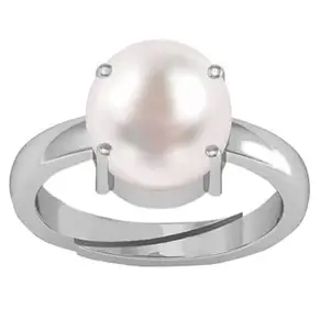 DAURAYA GEMS 13.25 Ratti 12.25 Carat Lab - Certified Pearl Natural Pearl Gemstone Original Certified moti Adjustable Silver Ring