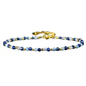 RRJEWELZ Aquamarine & Sapphire bracelet for men & women - 2mm Round Faceted beads - 7 Inch Adjustable with Gold plated clasp – Healing, Fashion, Gift, Spiritual, Yoga|LCBR_RR_06987