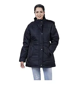 HIVER Women's Nylon Full-Sleeved Waterproof Winter Jacket with Hooded | Snowproof Winter Jacket for Trekking | upto -25 Degrees (Medium, Black)