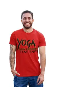 Danya Creation Yoga Stay Healthy Stay Safe - Red - Comfortable Yoga T-Shirts for Yoga Printed Men's T-Shirts (Medium, Red)