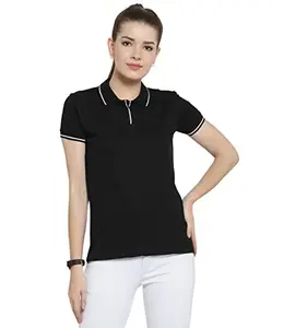 Scott International Women's 100% Pure Organic Cotton Polo T-Shirt (lsp18s,Black)