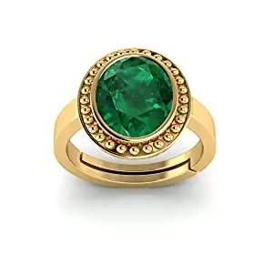 SIDHARTH GEMS 4.25 Ratti 3.75 Carat Certified Natural Emerald Panna Panchdhatu Adjustable Rashi Ratan Gold Plating Ring for Astrological Purpose Men & Women by Lab Certifeid