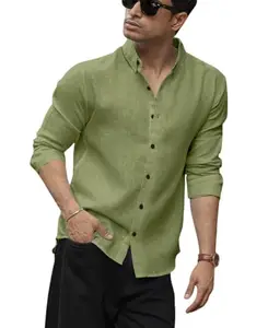 D&B Trends Men’s Cotton Linen Full Sleeve Shirt – Casual & Formal, Breathable Summer Shirt for Men, Regular & Slim Fit Button‑Down Linen Cotton Blend (in, Alpha, S, Regular, Green)
