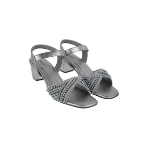 Mochi Women's Gun Metal Back Strap Closure Casual with Block Heel UK/5 EU/38(35-1764)