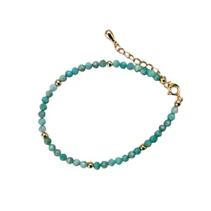 RRJEWELZ Amazonite Bracelet for Men & Women – 3mm Round Faceted Blue Beads – 7 inch adjustable with Gold Plated Clasp – Healing, Fashion, Gift, Spiritual, Yoga|LCBR_RR_00166