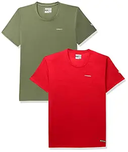 Charged Active-001 Camo Jacquard Polyester Round Neck Sports T-Shirt Red Size 2Xl And Pulse-006 Checker Knitt Polyester Round Neck Sports T-Shirt Olive Size 2Xl