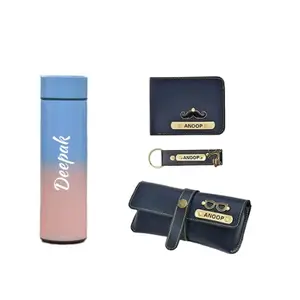YOUR GIFT STUDIO Customized with Name and Charm Men's Combo with Wallet, Eyewear case and Many Personalized with Your Name Combo for Men's (Blue)