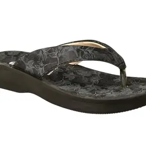 AEROBLU Black Synthetic Floral Casual Lightweight Open Toe Comfortable Flat Slipper For Women (AEAAH2-BLACK-36)