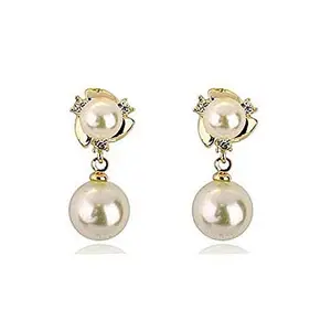 Silver Shoppee Pristine Pearl Cubic Zirconia and Pearl Studded 18K Yellow Gold Plated Alloy Earrings for Girls and Women (SSER0315B)