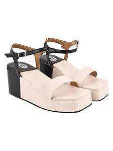 Shoetopia Stylish Solid Cream Platform Heels For Women & Girls /UK5