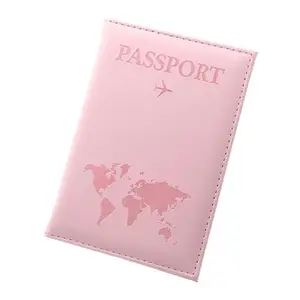 HVG TRADERS Map Passport Holder, Portable Universal Passport Cover for Women Men, PU Leather Airplane Travel Wallet Case Organiser for Passport Credit Cards Boarding Passes (Pink)