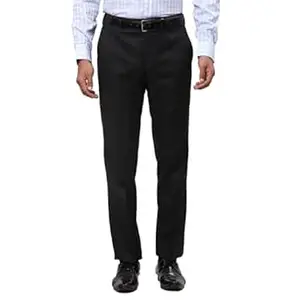 Park Avenue Men's Poly Rayon Blend Checks Pattern Smart Fit Flat Front Formal Trouser