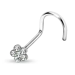 Via Mazzini 316L Stainless Steel No-Tarnish No-Rusting Flower Crystal Nose Pin Stud for Women and Girls (NR05011)