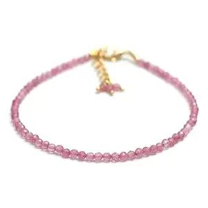 Lady Works Pink Tourmaline 2-2.5mm Round Shape Faceted Cut Beads 7 inch Adjustable Gold Plated Clasp Bracelet for men, women, unisex. Link Chain Stacking Bracelet.|LBRAC_LW_05542