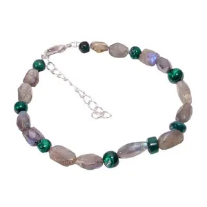 Natural Labradorite Malachite Gemstone Faceted Beads Bracelet Best For Unisex