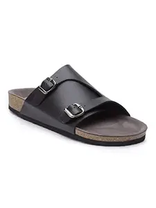 REFOAM ORFMO-06 Men's Black Synthetic Leather Slip On Trendy | Comfortable | Outdoor | Stylish Casual Sandals
