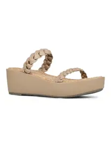 Inc.5 Womens Beige Round Toe Party Wear Wedge Heel Mules
