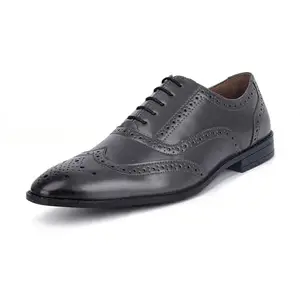 LOUIS STITCH Men's Formal Lace-up Brogue Shoes | Solid Design | Ideal for Formal, Business Casual, and Parties | Solid Ash Grey | UK Size 09 (RGBG-)