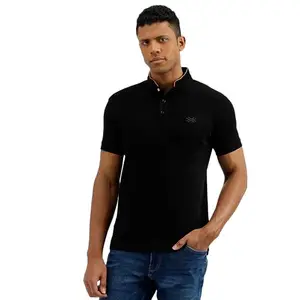 UNITED COLORS OF BENETTON Regular Fit Stand Collar Solid T-Shirt (Size: L)-23A3059J6666I100 Black
