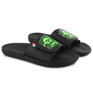 PERY-PAO Sliders Mens Black, Grey, Sky Blue Stylish Printed Flip Flop & Slippers