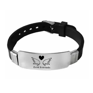 M Men Style Friends Ship Day Gift Best Friends Silver Silicone Stainless Steel Bracelet for Son Brother Grandson Nephew Guy Friends, Valentines Graduation Christmas Gifts SBr2025623