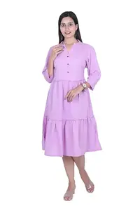 FABMOHA Women's Cotton Gulrekha V Neck 3/4 Sleeves Tiered Midi Dress Western Dresses (Lavender, XXXL)