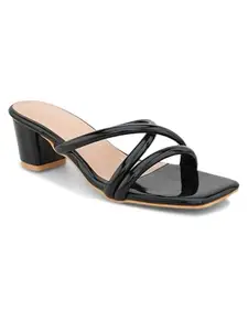 Creattoes Women’s Stylish Block Heel Sandals | Sleek Patent Finish | Slip-On Comfort for Party & Daily Wear | CR78