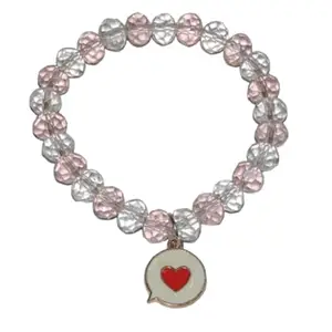 Crystal Love – Handmade Blue & Pink Bead Bracelet with Heart Charm Hand Crafted Bracelet for Women & Girls [Beads Bracelet For Women & girl]
