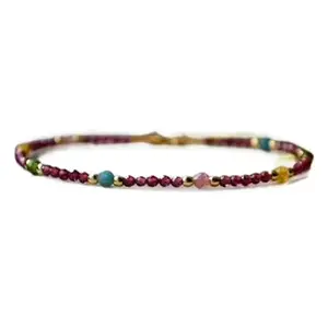 LKBEADS Natural Round Shape Smooth Cut Beads Stretchable Bracelet for Men & Women Garnet & Multi Gemstone Round Faceted Multicolor 7 Inch Bracelet