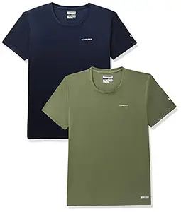 Charged Play-005 Interlock Knit Geomatric Emboss Round Neck Sports T-Shirt Navy Size Xl And Charged Pulse-006 Checker Knitt Round Neck Sports T-Shirt Olive Size Xl