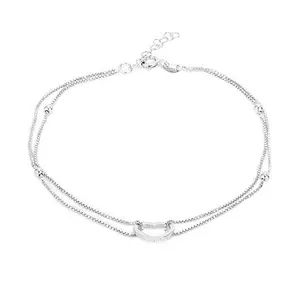 VANBELLE 925 Sterling Silver Rhodium Plated Heart Shape Layered Anklet