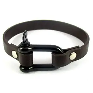 Streetsoul Bracelet Stainless Steel Shackle Pin Screw Brown Leather Wrist Band Trendy Gift For Men.